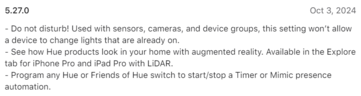 O registro de alterações da versão 5.27.0 do aplicativo Philips Hue (Fonte da imagem: Philips Hue)