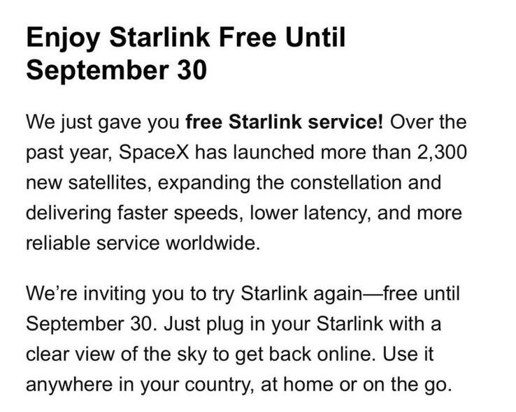 A oferta de taxa de assinatura Starlink gratuita.