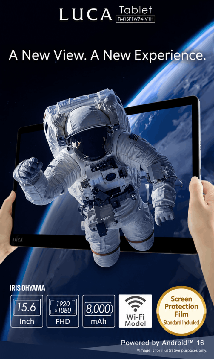 Imagem promocional do tablet Iris Ohyama Luca (traduzida automaticamente)