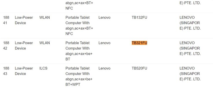 O tablet Legion Y700 da Lenovo aparece no site da IMDA. (Fonte da imagem: IMDA)