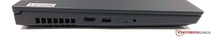Lado esquerdo: HDMI 2.0, USB-A (3.2 Gen.1), SIM-card, conector estéreo de 3,5 mm