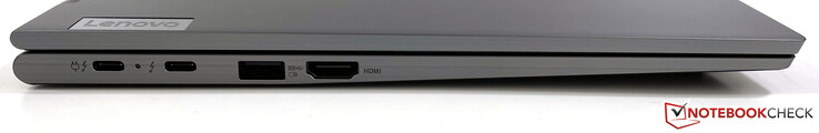 Esquerda: 2x Thunderbolt 4 (40 Gbps, DisplayPort Alt-Mode 1.4, Power Delivery 3.0), USB-A (3.2 Gen.1), HDMI 2.0