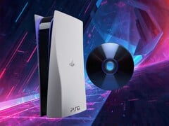 Maquete do console PS6 exibida com um disco físico de jogo