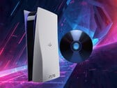 Maquete do console PS6 exibida com um disco físico de jogo