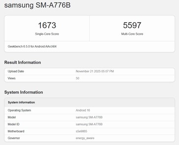 Samsung Galaxy A77 no Geekbench 6