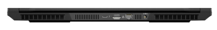 Voltar: Thunderbolt 4 (USB-C; Power Delivery 1.4, G-Sync), HDMI 2.1, Gigabit Ethernet (2.5 gigabits), fonte de alimentação