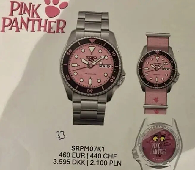 A imagem que vazou do relógio Seiko Pink Panther SRPM07K1. (Fonte da imagem: WatchUSeek)