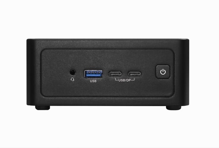 O mini PC apresenta um chassi minimalista na cor preta.