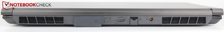 Atrás: Porta de água, USB-C 4.0 com Thunderbolt 4, HDMI, LAN, alimentação