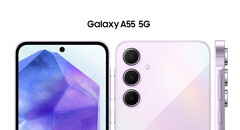 Há rumores de que o Galaxy A55 chegará nas cores Awesome Iceblue, Lilac e Navy. (Fonte da imagem: Android Headlines)