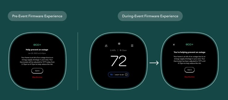 Tela do termostato Ecobee durante um evento de economia de energia. (Fonte: Ecobee)