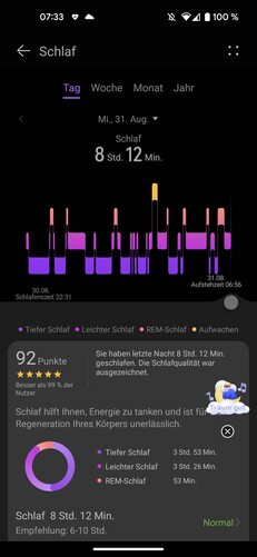 O aplicativo Huawei fornece dados sobre as fases individuais do sono