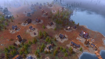 Uma imagem que mostra casas em Northgard: Definitive Edition.