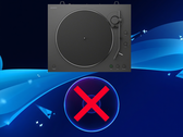 Toca-discos de vinil da Sony, mostrado acima do disco de jogo do PS5