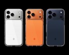 A nova capa transparente Spigen Ultra Hybrid T está disponível em laranja brilhante, branco transparente e azul fosco para combinar com as cores do iPhone 17 Pro (Max). (Fonte da imagem: Spigen)