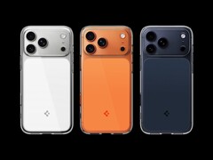 A nova capa transparente Spigen Ultra Hybrid T está disponível em laranja brilhante, branco transparente e azul fosco para combinar com as cores do iPhone 17 Pro (Max). (Fonte da imagem: Spigen)