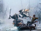 Renderização artística de Kratos e Atreus lutando contra Freya em God of War Ragnarok.