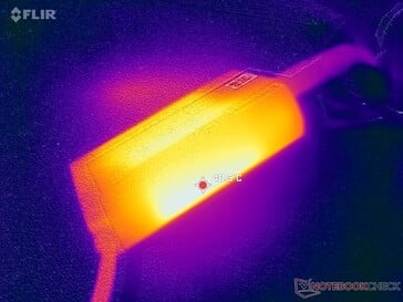 O adaptador CA atinge mais de 41 °C ao operar cargas exigentes
