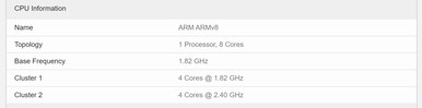 Configuração mais antiga do núcleo 4+4. (Fonte de imagem: Geekbench)