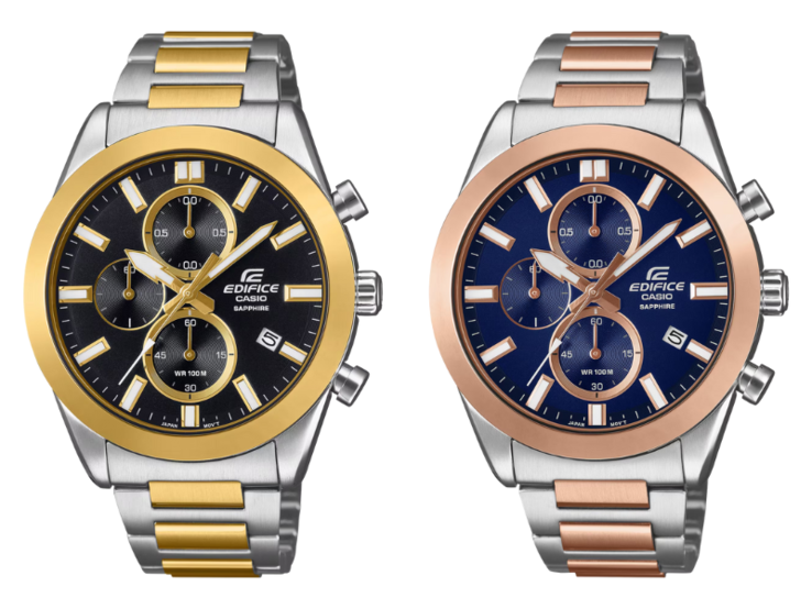 Os relógios Casio Edifice EFB-710SG-1AV (esquerda) e EFB-710SG-2AV (direita). (Fonte da imagem: Casio, editado)