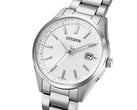 Vista em ângulo do Citizen CB0300-53A Eco-Drive com mostrador prateado, caixa em aço inoxidável e pulseira de três elos.