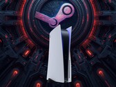 O console PS5 mostrado em um fundo do Steam