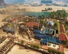 Uma imagem mostrando uma cidade em Stranded: Alien Dawn, atualmente com 50% de desconto.