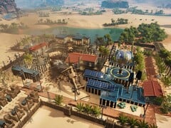 Uma imagem mostrando uma cidade em Stranded: Alien Dawn, atualmente com 50% de desconto.