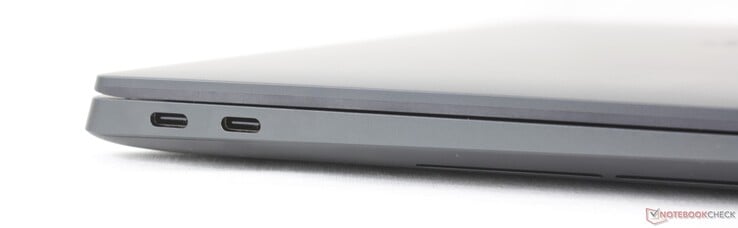 Esquerda: 2x USB-C 4.0 com Thunderbolt 4 (40 GBit/s, modo DisplayPort-ALT, Power Delivery)