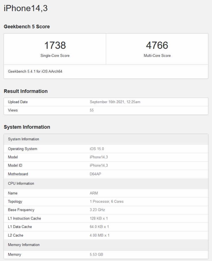 A15 Bionic on Geekbench (imagem via Geekbench)