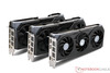 Gigabyte Radeon RX 9070 XT Gaming OC 16G (esquerda), Gigabyte Radeon RX 9070 Gaming OC 16G (centro), Gigabyte Radeon RX 9060 XT Gaming OC 16G (direita)