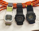 A Casio adiciona uma fivela magnética ao seu clássico G-Shock quadrado. Na foto (a partir da esquerda): G-Shock DW-5600MNC-7A8, DW-5600MNC-1, DW-5600MNC-8A2