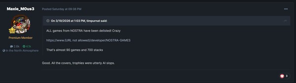Postagem sobre a remoção de shovelware da PS Store@PSNProfiles