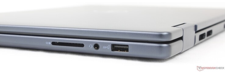 Direito: Leitor SD, fone de ouvido de 3,5 mm, USB-A 3.2 Gen. 1
