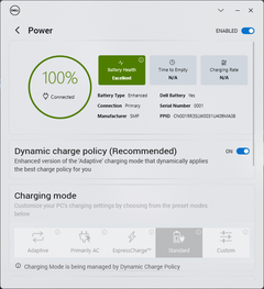 Tela de configurações de energia