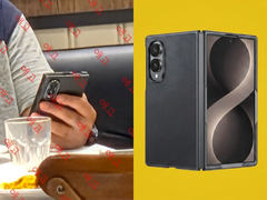 Na foto: Uma foto recém-vazada do Samsung Galaxy Z Fold 8 Ultra (à esquerda), juntamente com uma imagem do estojo vazada anteriormente pelo Alibaba.