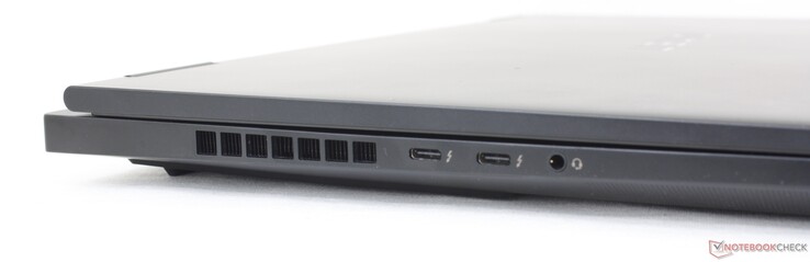 Esquerda: USB-C 3.2 Gen. 2 + Thunderbolt 4 com Power Delivery + DisplayPort 1.4, fone de ouvido de 3,5 mm