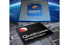 A Redmi Nota 10 e a Nota 10 Pro alegadamente vêm com uma Dimensidade 720 e Snapdragon 750G, respectivamente. (Fonte da imagem: MediaTek/Qualcomm - editado) 