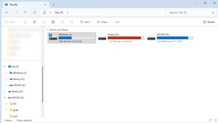As duas divisórias Ventoy