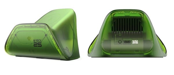 A Base de Carregamento 8BitDo Ultimate para Controles do Xbox — Edição Especial X25 apresenta um design verde translúcido.