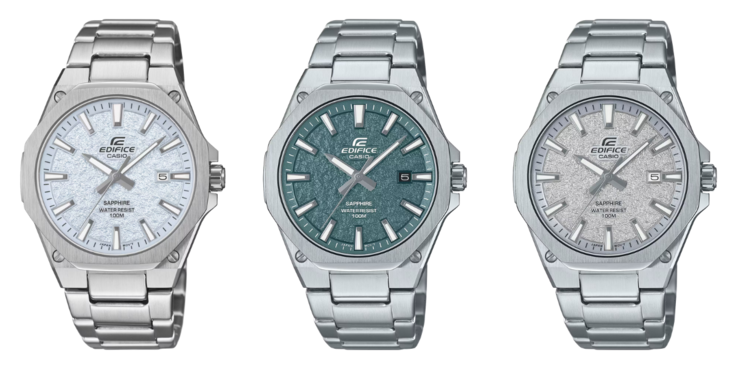 Da esquerda para a direita: os relógios Casio EFR-S108DE-2AV, EFR-S108DE-3AV e EFR-S108DE-8AV. (Fonte da imagem: Casio)