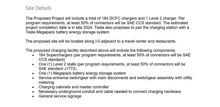 A proposta concedida para a maior unidade de Supercharger Tesla do mundo em Coalinga