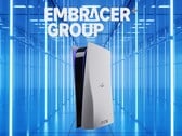 Logotipo do Embracer Group acima do console PlayStation