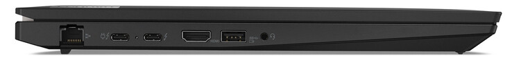 lado esquerdo: Gigabit-Ethernet, 2x Thunderbolt 4, HDMI 2.1, USB A 3.2 Gen 1, áudio de 3,5 mm