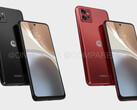 A Moto G32 em suas supostas cores de lançamento. (Fonte de imagem: @OnLeaks &amp; CompareDial)