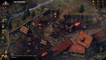 Uma imagem mostrando uma vila em Thronebreaker: The Witcher Tales.