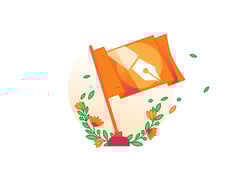 Uma imagem promocional da iniciativa do Dia da Independência do Conteúdo da Cloudflare exibindo uma bandeira laranja com o símbolo de uma caneta. (Fonte da imagem: Cloudflare)