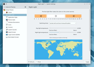A página de configurações do filtro de luz azul tem novos recursos visuais (Fonte: Nate/KDE)