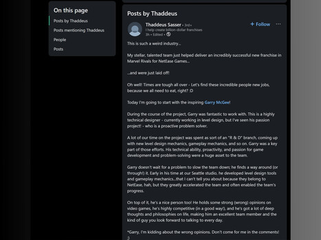 Postagem da NetEase Games Thaddeus Sasser no LinkedIn (Fonte da imagem: Captura de tela, LinkedIn)