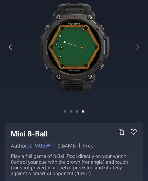 O aplicativo Mini 8-Ball para smartwatches Amazfit